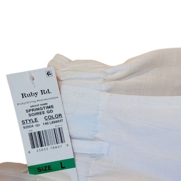 Ruby Rd Summer White Linen Mother of Pearl Buttons Cropped Capri Wide Leg Pants - Picture 8 of 8